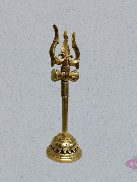 Handcrafted Brass Trishul (Trishulam) with Damaru for Pooja & Temple Decor