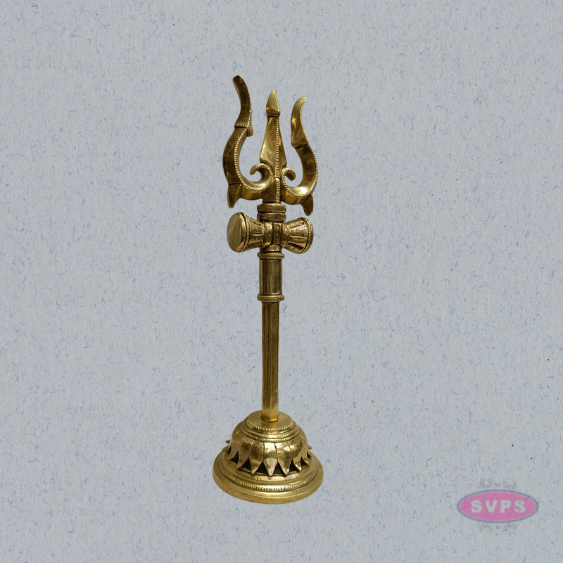 Handcrafted Brass Trishul (Trishulam) with Damaru for Pooja & Temple Decor
