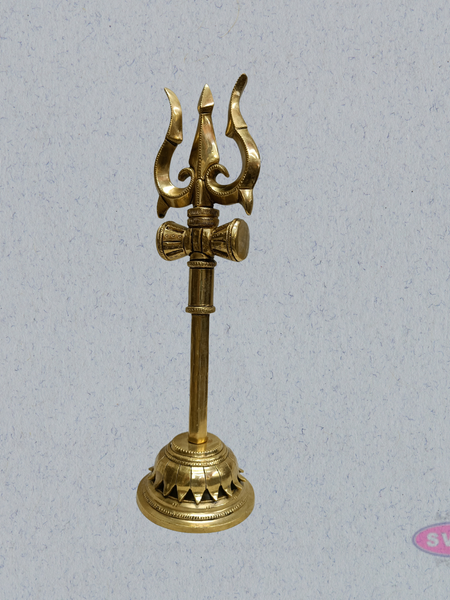 Handcrafted Brass Trishul (Trishulam) with Damaru for Pooja & Temple Decor