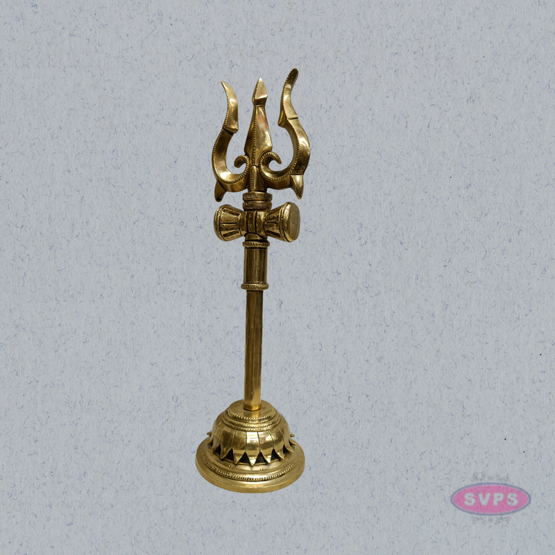 Handcrafted Brass Trishul (Trishulam) with Damaru for Pooja & Temple Decor