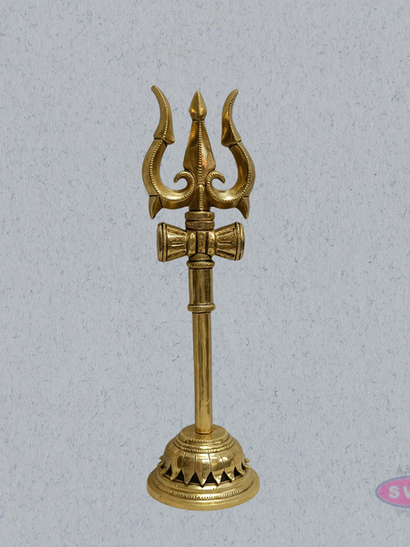 Handcrafted Brass Trishul (Trishulam) with Damaru for Pooja & Temple Decor