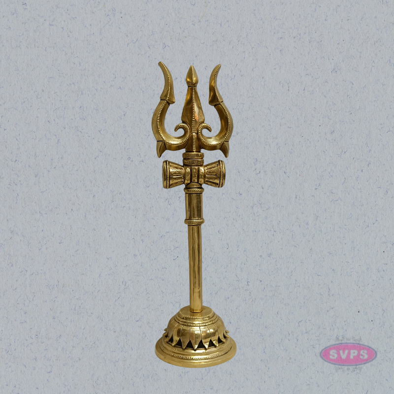 Handcrafted Brass Trishul (Trishulam) with Damaru for Pooja & Temple Decor