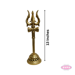 Handcrafted Brass Trishul (Trishulam) with Damaru for Pooja & Temple Decor