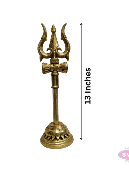 Handcrafted Brass Trishul (Trishulam) with Damaru for Pooja & Temple Decor