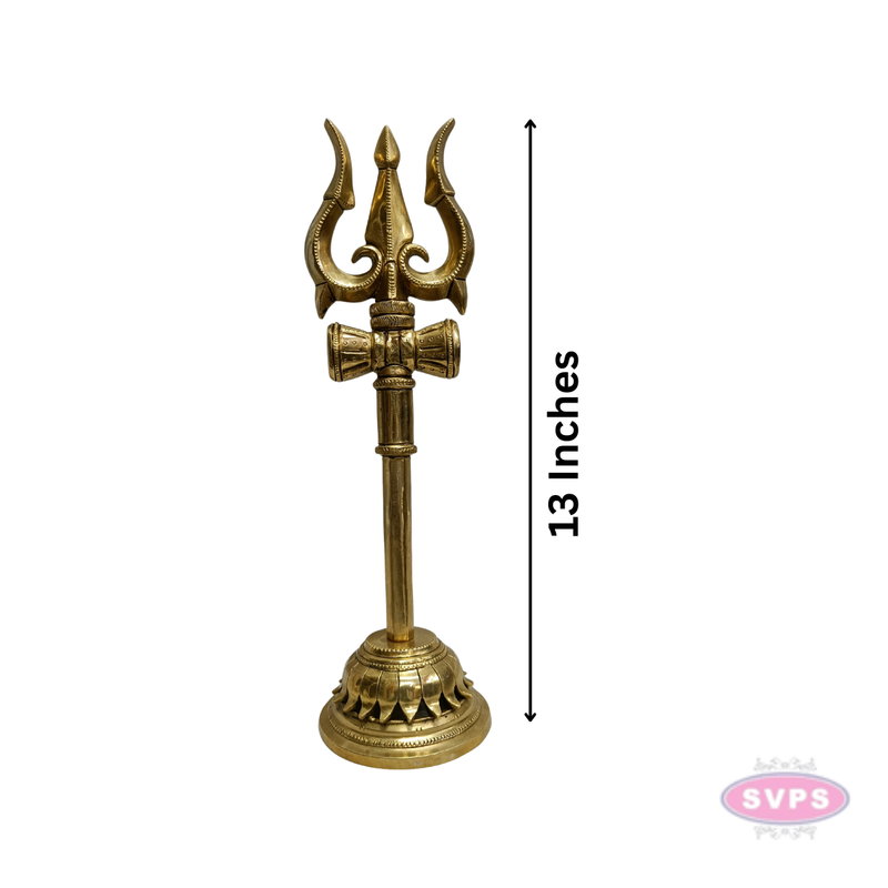 Handcrafted Brass Trishul (Trishulam) with Damaru for Pooja & Temple Decor