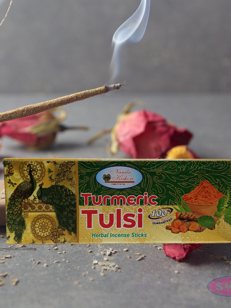 Handrolled Turmeric Tulsi Agarbatti Sticks – Herbal Incense for Puja, Meditation, Yoga & Home Fragrance