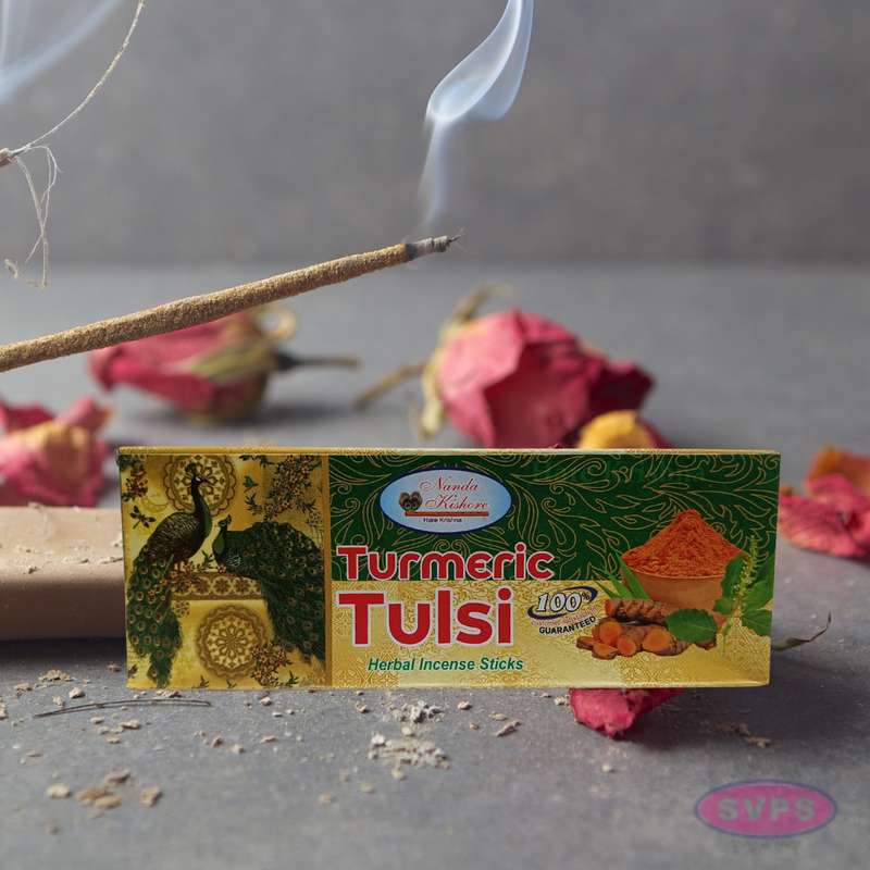 Handrolled Turmeric Tulsi Agarbatti Sticks – Herbal Incense for Puja, Meditation, Yoga & Home Fragrance