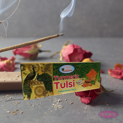 Handrolled Turmeric Tulsi Agarbatti Sticks – Herbal Incense for Puja, Meditation, Yoga & Home Fragrance