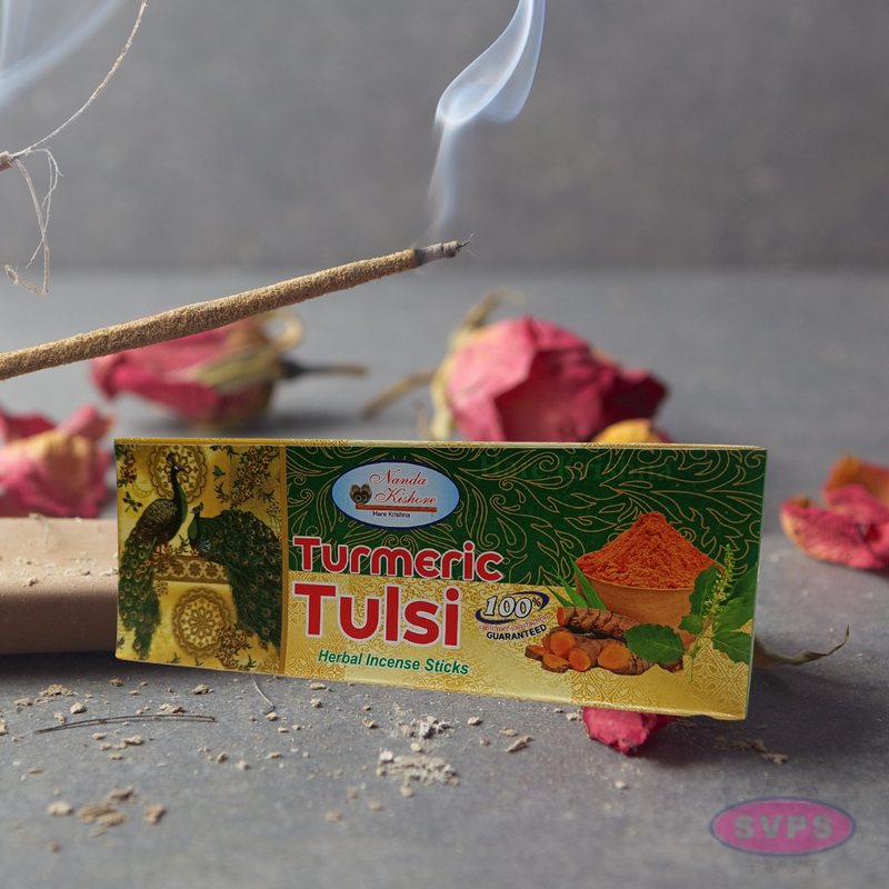 Handrolled Turmeric Tulsi Agarbatti Sticks – Herbal Incense for Puja, Meditation, Yoga & Home Fragrance