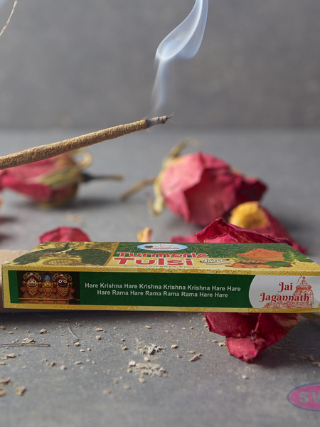 Handrolled Turmeric Tulsi Agarbatti Sticks – Herbal Incense for Puja, Meditation, Yoga & Home Fragrance