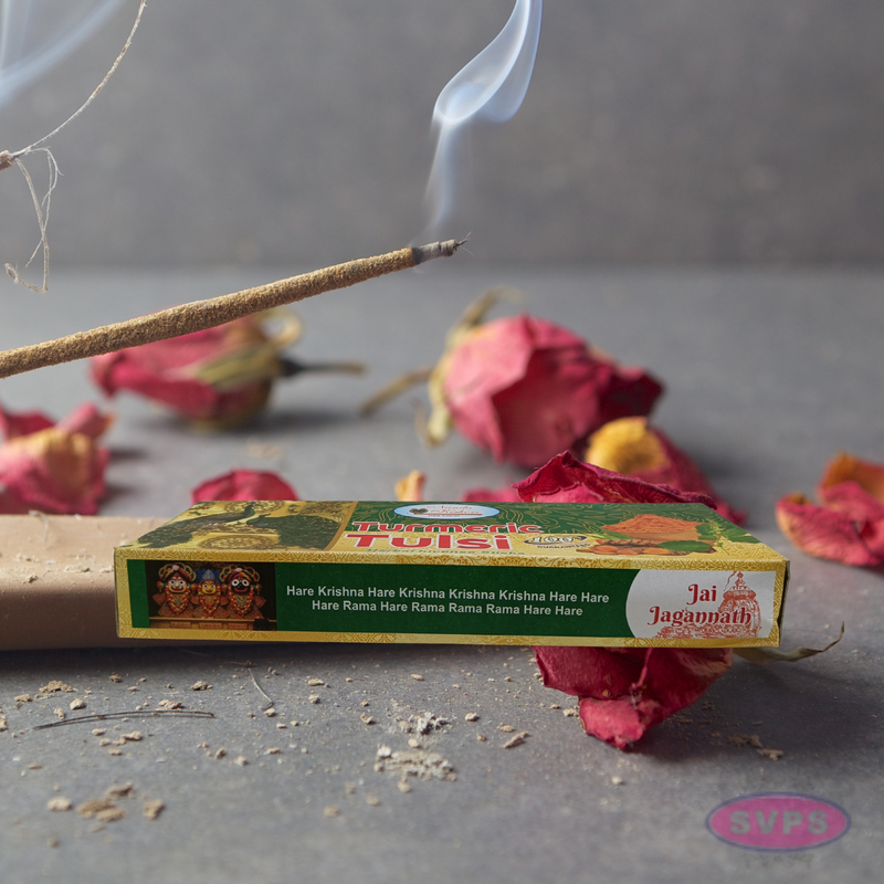 Handrolled Turmeric Tulsi Agarbatti Sticks – Herbal Incense for Puja, Meditation, Yoga & Home Fragrance