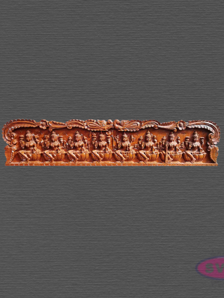 Wooden Ashtalakshmi Wall Hanging Panel – 8 Forms of Lakshmi Carved Decor