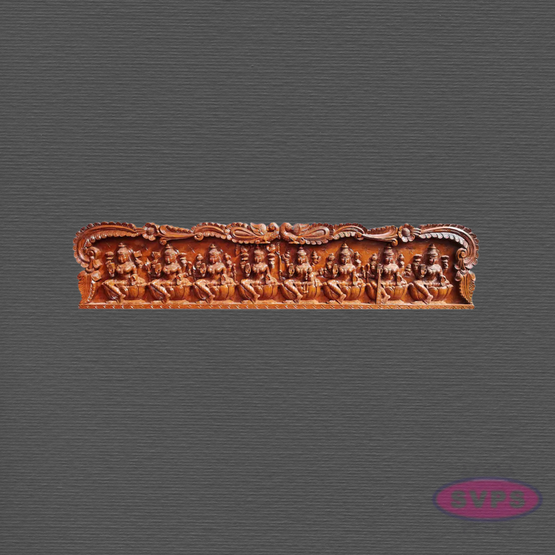 Wooden Ashtalakshmi Wall Hanging Panel – 8 Forms of Lakshmi Carved Decor