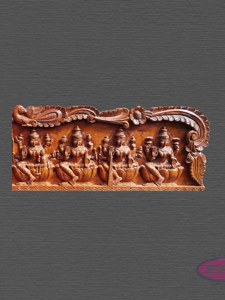 Wooden Ashtalakshmi Wall Hanging Panel – 8 Forms of Lakshmi Carved Decor