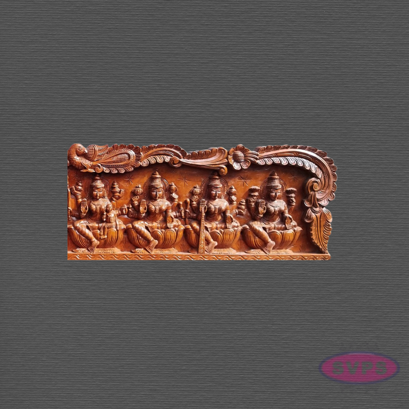 Wooden Ashtalakshmi Wall Hanging Panel – 8 Forms of Lakshmi Carved Decor