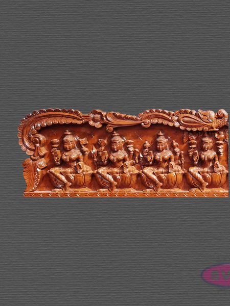 Wooden Ashtalakshmi Wall Hanging Panel – 8 Forms of Lakshmi Carved Decor