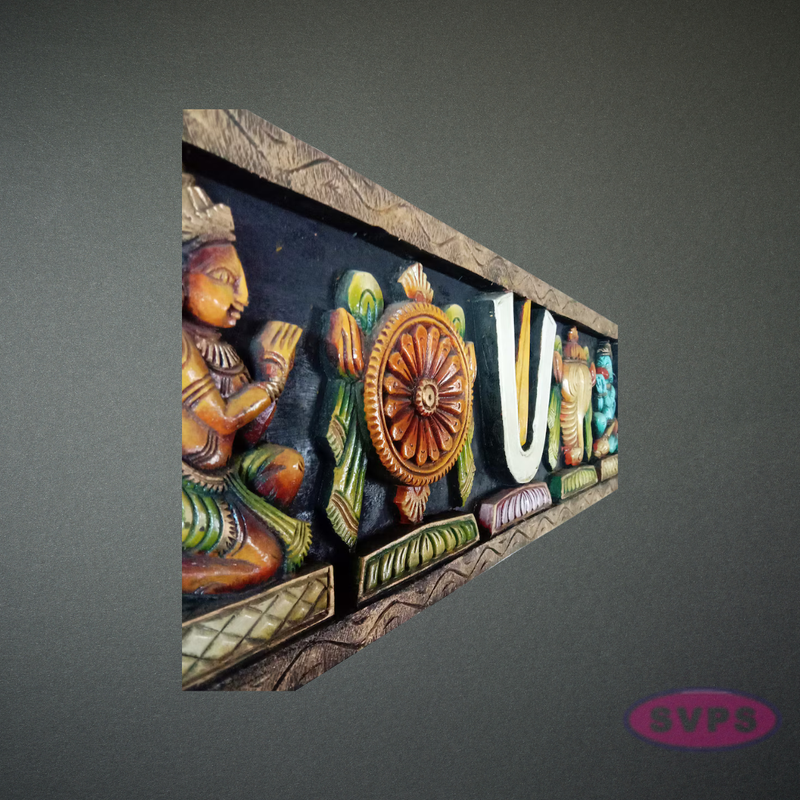 Wooden Vadakalai Thiruman Multi Colour Wall Hanging – Namam Shankh Chakra Decor