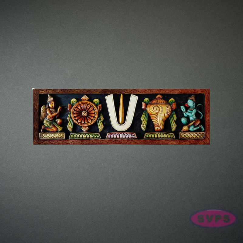 Wooden Vadakalai Thiruman Multi Colour Wall Hanging – Namam Shankh Chakra Decor