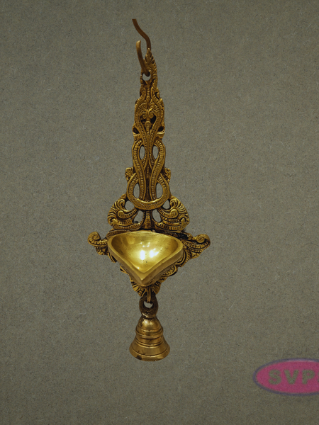 Decorative Brass Wall Hanging Diya with Bell – Ethnic Pooja Lamp