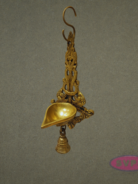 Decorative Brass Wall Hanging Diya with Bell – Ethnic Pooja Lamp