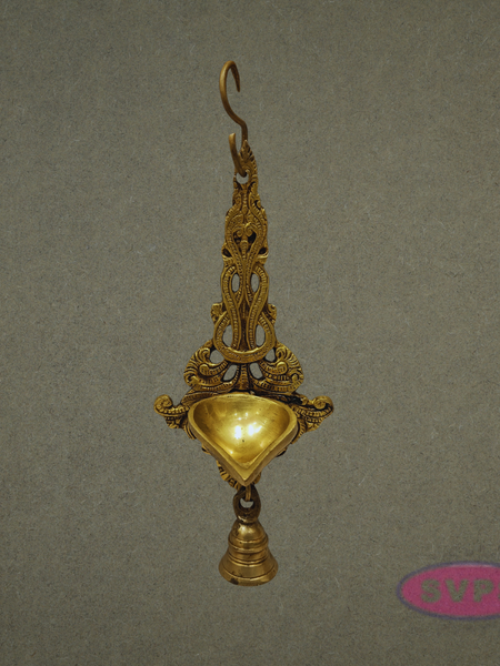 Decorative Brass Wall Hanging Diya with Bell – Ethnic Pooja Lamp