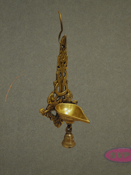 Decorative Brass Wall Hanging Diya with Bell – Ethnic Pooja Lamp