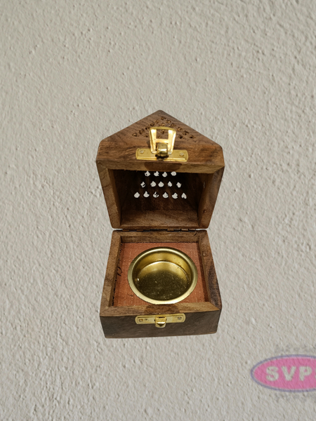 Wooden Sambrani Dhoop Burner Box with Brass Cup | Traditional Incense Burner for Pooja & Home