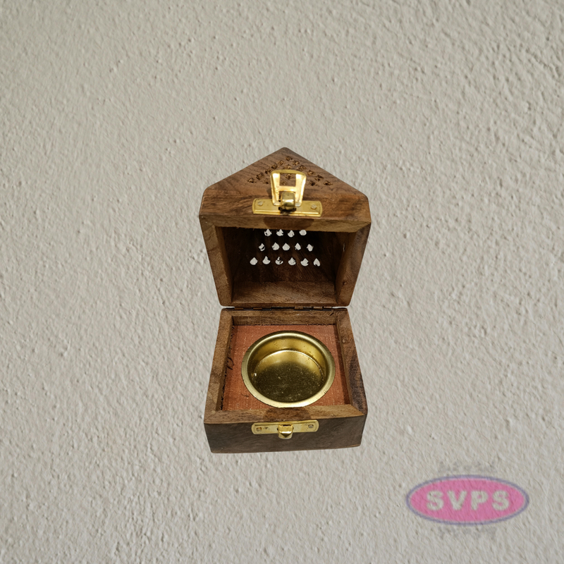 Wooden Sambrani Dhoop Burner Box with Brass Cup | Traditional Incense Burner for Pooja & Home
