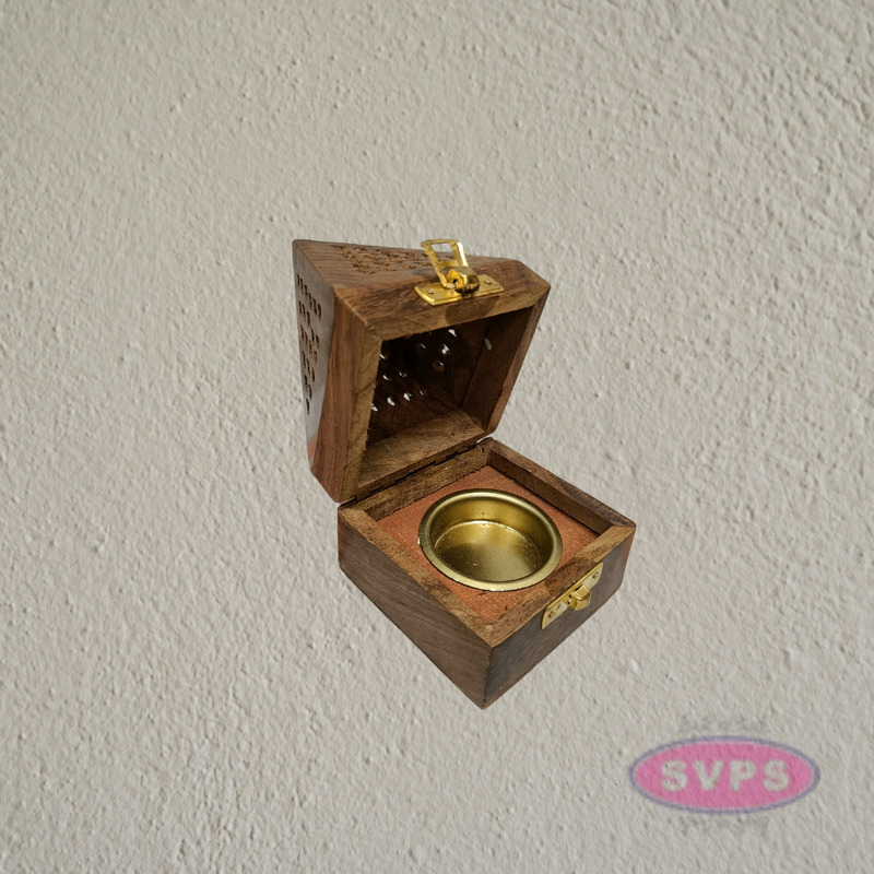 Wooden Sambrani Dhoop Burner Box with Brass Cup | Traditional Incense Burner for Pooja & Home
