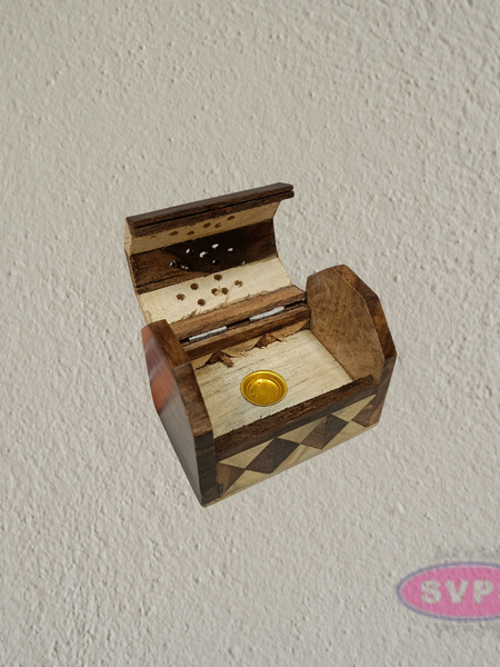 Compact Wooden Agarbatti & Dhoop Holder with Ventilated Lid