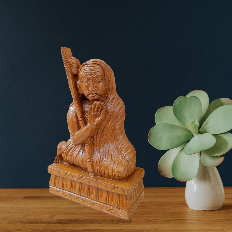Handmade Jackfruit Wood Kanchi Periyava Statue – Tamil Nadu Saint Idol for Pooja & Décor