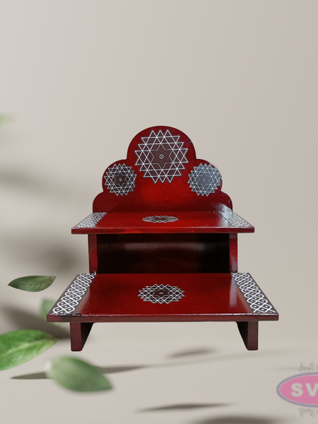 Wooden 2 Step Pooja Stand with Arch Design – Red Finish