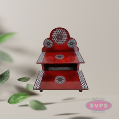 Wooden 2 Step Pooja Stand with Arch Design – Red Finish