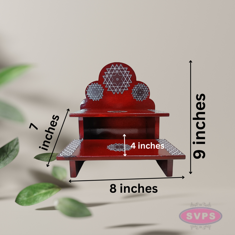 Wooden 2 Step Pooja Stand with Arch Design – Red Finish