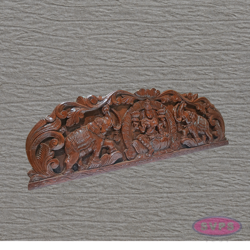 Decorative Wooden Gajalakshmi Wall Art | Goddess Lakshmi with Elephants | Home Entrance Decor