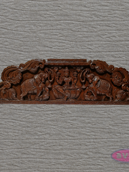 Wooden Gajalakshmi Wall Hanging | Hand-Carved Goddess Lakshmi with Elephants | Traditional Home Decor
