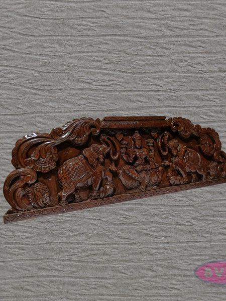 Wooden Gajalakshmi Wall Hanging | Hand-Carved Goddess Lakshmi with Elephants | Traditional Home Decor