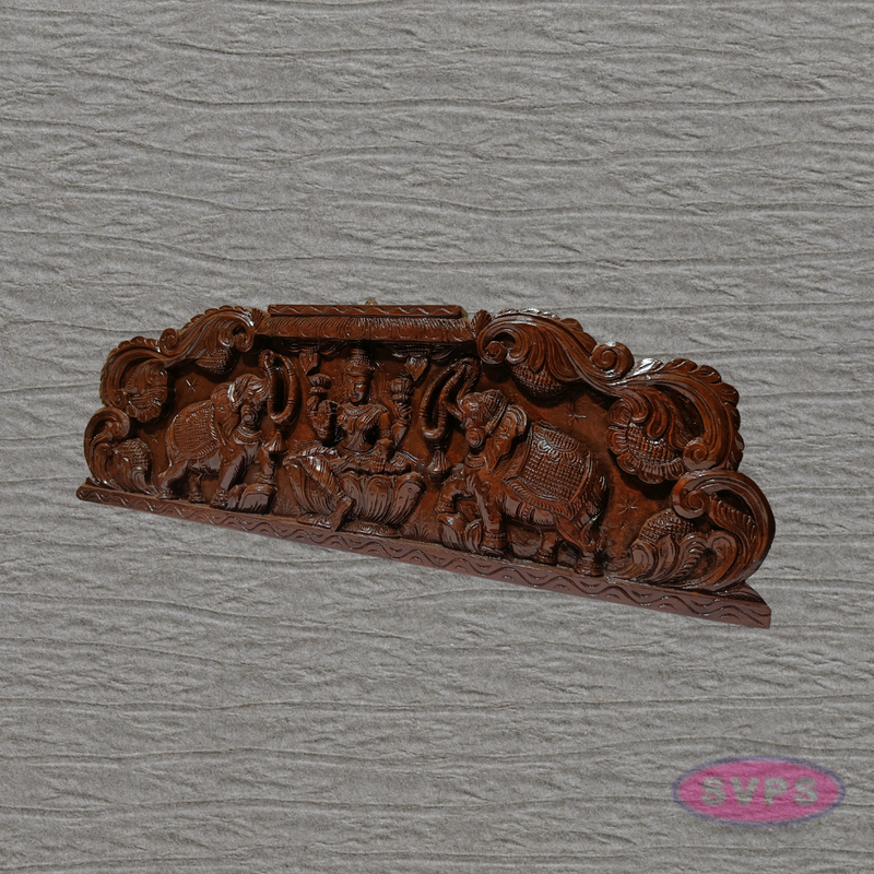Wooden Gajalakshmi Wall Hanging | Hand-Carved Goddess Lakshmi with Elephants | Traditional Home Decor