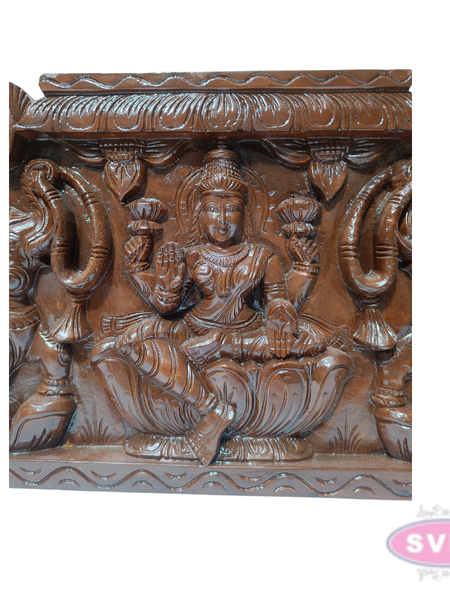 Wooden Gajalakshmi Wall Hanging | Hand-Carved Goddess Lakshmi with Elephants | Traditional Home Decor