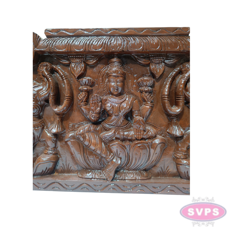 Wooden Gajalakshmi Wall Hanging | Hand-Carved Goddess Lakshmi with Elephants | Traditional Home Decor