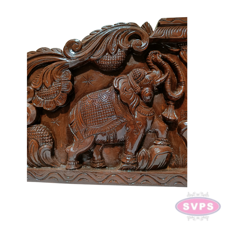 Wooden Gajalakshmi Wall Hanging | Hand-Carved Goddess Lakshmi with Elephants | Traditional Home Decor