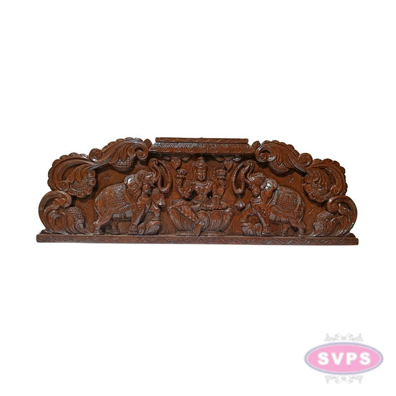 Wooden Gajalakshmi Wall Hanging | Hand-Carved Goddess Lakshmi with Elephants | Traditional Home Decor